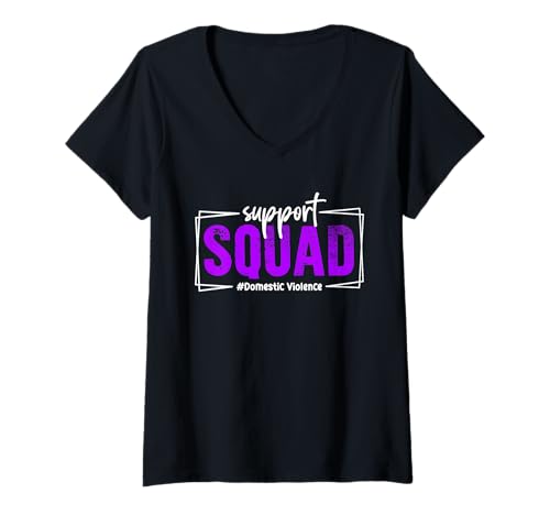 Damen Support Squad Purple Ribbon Bewusstsein für häusliche Gewalt T-Shirt mit V-Ausschnitt Damen Support Squad Purple Ribbon Bewusstsein für häusliche Gewalt T-Shirt mit V-Ausschnitt von Domestic Violence Support Designs