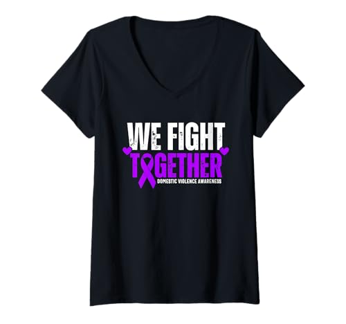 Damen We Fight Together Purple Ribbon Bewusstsein für häusliche Gewalt T-Shirt mit V-Ausschnitt Damen We Fight Together Purple Ribbon Bewusstsein für häusliche Gewalt T-Shirt mit V-Ausschnitt von Domestic Violence Support Designs