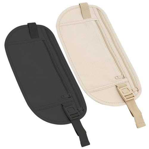 2 Stücke Flache Bauchtasche, Reise Bauchtasche Diebstahlsicher wasserdichte Flache Bauchtasche Geldgürtel mit RFID Blocker Anti-Diebstahl Festival Bumbag für Damen und Herren unter Kleidung tragbar von Domicubes