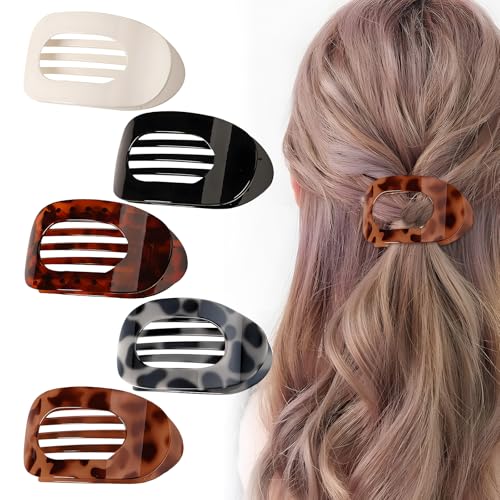 5 Stück Flache Haarklammern Für Damen, Französische Haarspange Gebogenes Design Haarspangen Starker Halt Frauen-Haarspangen Für Dünnes Und Dickes Haar Haarklammer Groß Für Alltag Sport Fahren Liegen von Domicubes
