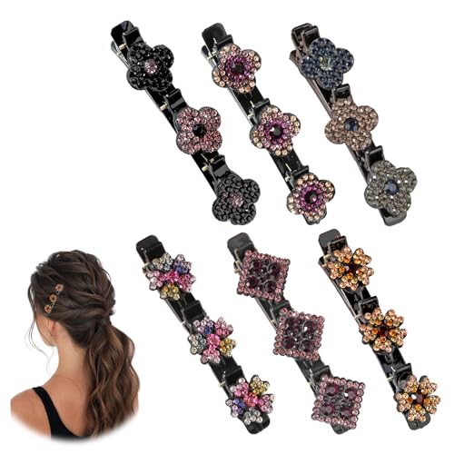 6 Stück Geflochtene Haarspange, Kristall Blumen Funkelnden Doppelschicht Haarspangen Robust Stylische Haarschmuck Entenschnabel Haarklammern für Damen Mädchen für Alltag Party Hochsteckfrisuren von Domicubes