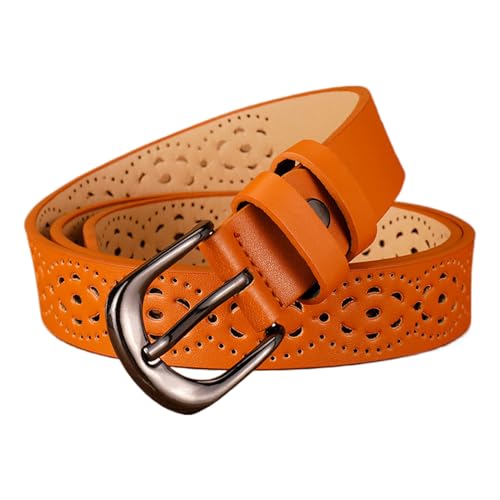 Damen Leder Gürtel, 110cm Damengürtel Echtem Leder Lässiger Hohler Taillengürtel Echt Leder Löcher Guertel Mode Hohle Blume Design Damen Breiter Gürtel für Jeans Slacks mit Legierung Schnalle von Domicubes