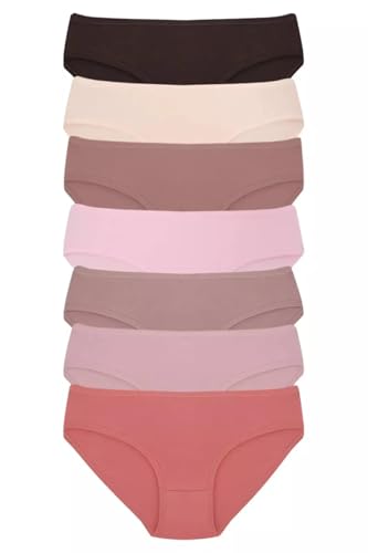 DOMINANT 7er Set Damen Slips Set Unterhosen Baumwolle Panty Unterwäsche Frauen aktmungsaktiv bequem S - 3XL (DE/NL/SE/PL, Alphanumerisch, XL, Regular, Regular, Hellbraun) von Dominant Women's Essentials