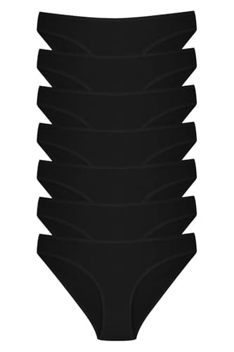 DOMINANT Damen Slips 7er Set Unterhosen Damen Baumwolle Basic beige Panty Hipster Bikini Unterwäsche Frauen (DE/NL/SE/PL, Alphanumerisch, 3XL, Regular, Regular, Schwarz) von Dominant Women's Essentials