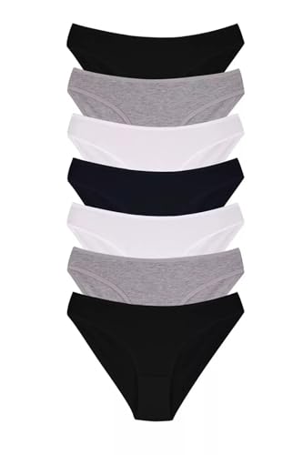 DOMINANT Damen Slips 7er Set Unterhosen Damen Baumwolle Atmungsaktiv Basic Panty Hipster Bikini Unterwäsche für Frauen (DE/NL/SE/PL, Alphanumerisch, S, Regular, Regular, Schwarz-Grau) von Dominant Women's Essentials