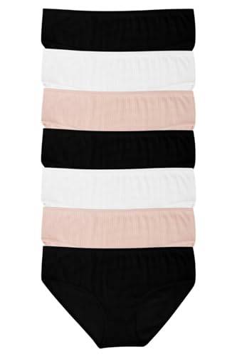 DOMINANT Damen Slips 7er Set Unterhosen Damen Baumwolle Basic beige Panty Hipster Bikini Unterwäsche Frauen (DE/NL/SE/PL, Alphanumerisch, 3XL, Regular, Regular, Weiß) von Dominant Women's Essentials