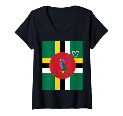 Damen Dominica Flagge Dominikanisches Herz Stolzer Erbe Nationalfeiertag T-Shirt mit V-Ausschnitt von Dominica Flag Dominican National Day Gifts Idea