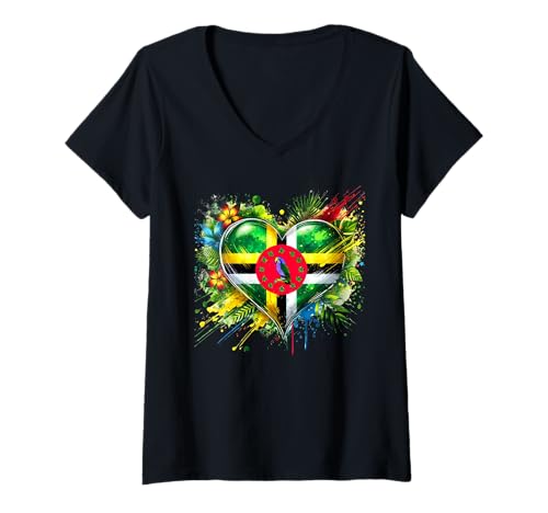 Damen Dominica Souvenir Dominica Products Patriotische Dominica Flagge T-Shirt mit V-Ausschnitt von Dominica Flag Pride Store