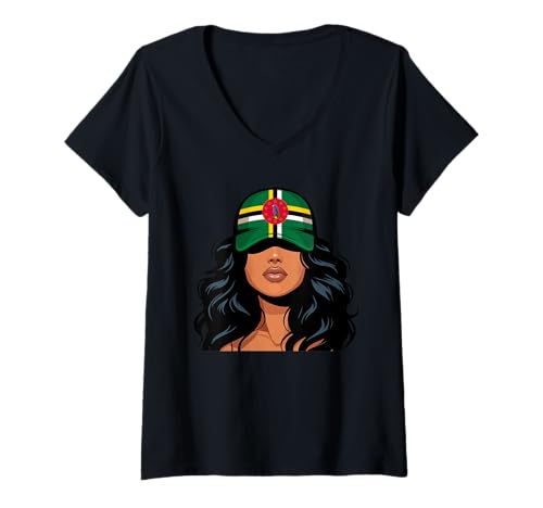 Damen Dominikanische Mädchen Dominica Flagge Stolze Dominikanische Frauen T-Shirt mit V-Ausschnitt Damen Dominikanische Mädchen Dominica Flagge Stolze Dominikanische Frauen T-Shirt mit V-Ausschnitt von Dominica for Girls and Women Dominican Outfit