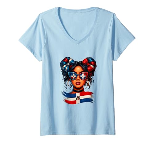 Damen Dominikanische Republik Flagge Stolz Dominikanische Unordnung Dutt Frauen Mädchen T-Shirt mit V-Ausschnitt Damen Dominikanische Republik Flagge Stolz Dominikanische Unordnung Dutt Frauen Mädchen T-Shirt mit V-Ausschnitt von Dominican Flag Hispanic Heritage Apparel Latin
