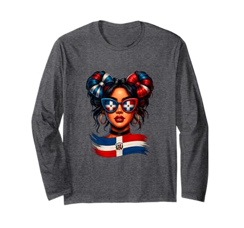 Dominikanische Republik Flagge Stolz Dominikanische Unordnung Dutt Frauen Mädchen Langarmshirt Dominikanische Republik Flagge Stolz Dominikanische Unordnung Dutt Frauen Mädchen Langarmshirt von Dominican Flag Hispanic Heritage Apparel Latin