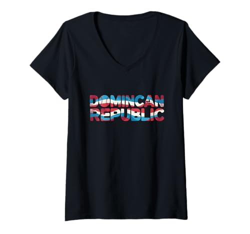 Damen Dominikanische Republik Hemd Dominikanische Erbe Vintage Flagge T-Shirt mit V-Ausschnitt von Dominican Latino Latina Heritage Apparel