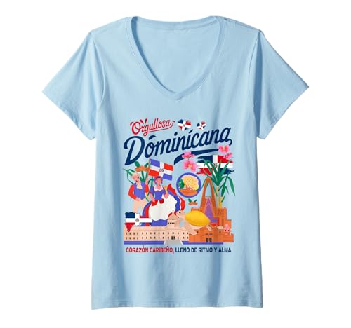 Damen Dominikanische Republik Flagge Kostüm Idee für Frauen Dominicana T-Shirt mit V-Ausschnitt von Dominican Republic Hispanic Heritage Girls Ideas