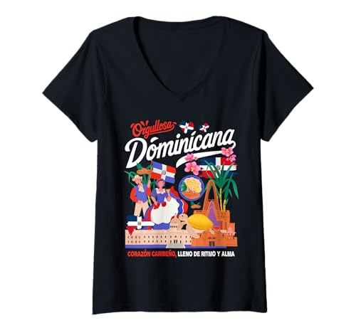 Damen Dominikanische Republik Flagge Kostüm Idee für Frauen Dominicana T-Shirt mit V-Ausschnitt von Dominican Republic Hispanic Heritage Girls Ideas