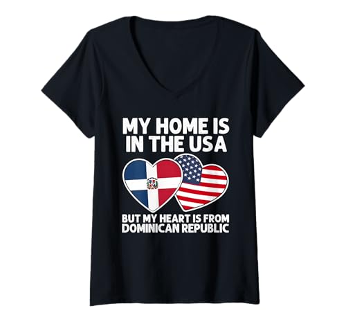 Damen My Home USA My Heart Dominikanische Republik Dominikanische Amerikanische T-Shirt mit V-Ausschnitt von Dominican Republic Pride Flag Apparel