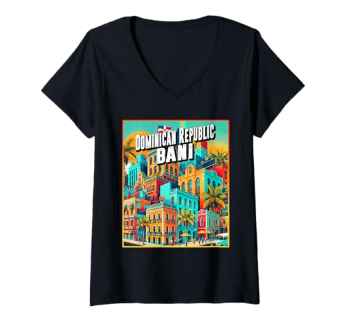 Damen Bani Dominikanische Republik Familienausflug Herren Damen Retro Stadt T-Shirt mit V-Ausschnitt Damen Bani Dominikanische Republik Familienausflug Herren Damen Retro Stadt T-Shirt mit V-Ausschnitt von Dominican Republic Vacation Apparel Souvenir Gifts