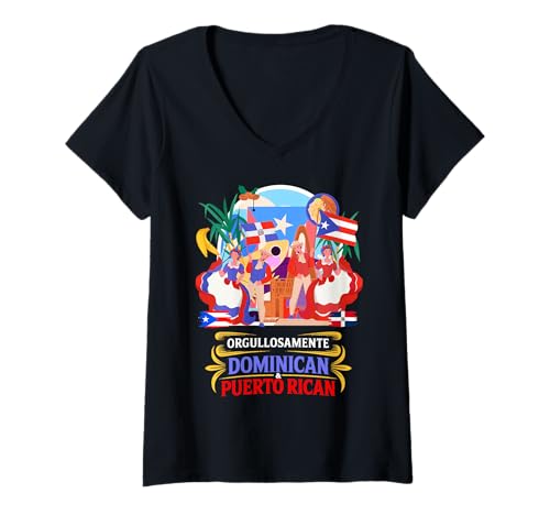 Damen Dominikanische und puertoricanische Idee für Kinder, hispanisches Erbe T-Shirt mit V-Ausschnitt von Dominicana Puertorriqueña Hispanic Ideas For Women