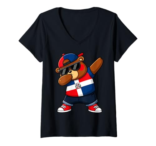 Damen Dominikanischer Bär Patriotisch Dabbing Jungen Kinder 2025 T-Shirt mit V-Ausschnitt Damen Dominikanischer Bär Patriotisch Dabbing Jungen Kinder 2025 T-Shirt mit V-Ausschnitt von Dominikanischer Bär Kinder DR Stolz Patriotisch
