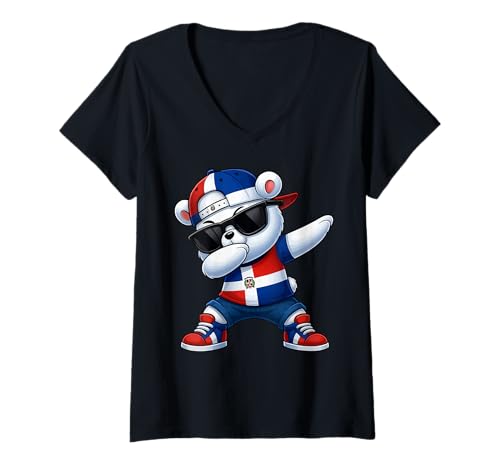 Damen Dominikanischer Bär Patriotisch Dabbing Jungen Kinder 2025 T-Shirt mit V-Ausschnitt Damen Dominikanischer Bär Patriotisch Dabbing Jungen Kinder 2025 T-Shirt mit V-Ausschnitt von Dominikanischer Bär Kinder DR Stolz Patriotisch