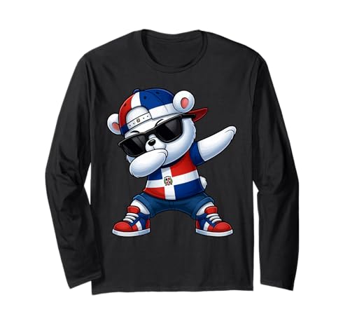 Dominikanischer Bär Patriotisch Dabbing Jungen Kinder 2025 Langarmshirt von Dominikanischer Bär Kinder DR Stolz Patriotisch