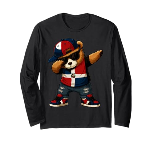 Dominikanischer Bär Patriotisch Dabbing Jungen Kinder 2025 Langarmshirt Dominikanischer Bär Patriotisch Dabbing Jungen Kinder 2025 Langarmshirt von Dominikanischer Bär Kinder DR Stolz Patriotisch