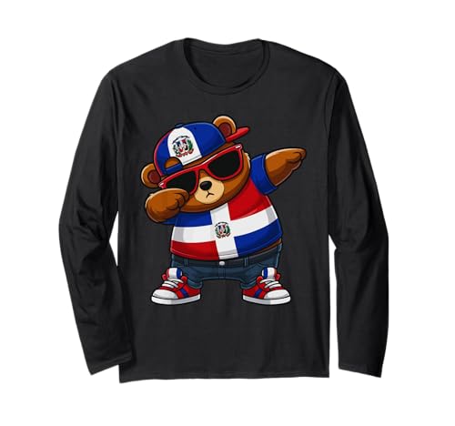 Dominikanischer Bär Patriotisch Dabbing Jungen Kinder 2025 Langarmshirt Dominikanischer Bär Patriotisch Dabbing Jungen Kinder 2025 Langarmshirt von Dominikanischer Bär Kinder DR Stolz Patriotisch