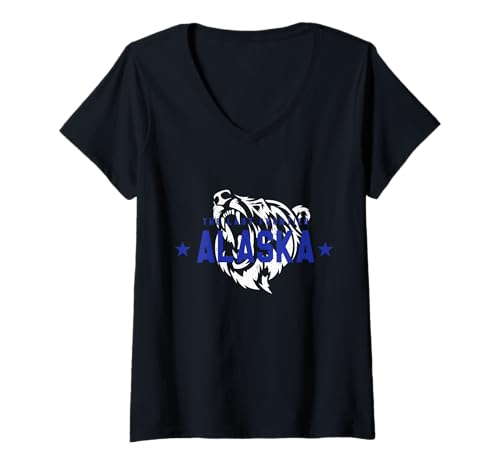 Damen Alaskan Bear Alaska The Last Frontier, Vintage-Retro T-Shirt mit V-Ausschnitt von Dominus’s Design