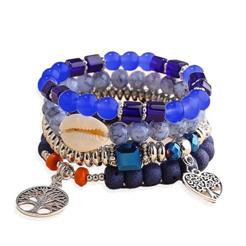 Boho Perlenarmbänder, Damen-Serie Glasperlen-Armband, Lebensbaum-Anhänger, elastisches wunderschönes Armband Paar mit böhmischer Kleidung, ein stilvolles Geschenk-Set von 4 Stück, Einheitsgröße, Glas Boho Perlenarmbänder, Damen-Serie Glasperlen-Armband, Lebensbaum-Anhänger, elastisches wunderschönes Armband Paar mit böhmischer Kleidung, ein stilvolles Geschenk-Set von 4 Stück, Einheitsgröße, Glas von DomoJoy