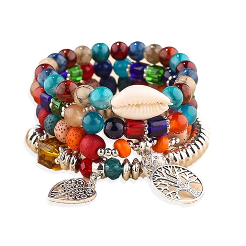 Boho Perlenarmbänder, Damen-Serie Glasperlen-Armband, Lebensbaum-Anhänger, elastisches wunderschönes Armband Paar mit böhmischer Kleidung, ein stilvolles Geschenk-Set von 4 Stück, Einheitsgröße, Glas Boho Perlenarmbänder, Damen-Serie Glasperlen-Armband, Lebensbaum-Anhänger, elastisches wunderschönes Armband Paar mit böhmischer Kleidung, ein stilvolles Geschenk-Set von 4 Stück, Einheitsgröße, Glas von DomoJoy