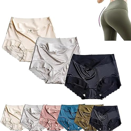 Nahtlose Formende Slips aus Satin-Eisseide, atmungsaktive Dreiecks-Slips aus Satin-Eisseide zum Po-Lifting, Stretch-Höschen für Damen mit hoher Taille und Bauchkontrolle (3pcs-d,L) von DomoNe