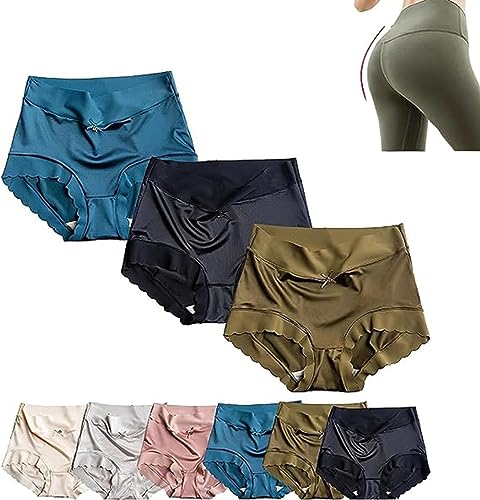 Nahtlose Formende Slips aus Satin-Eisseide, atmungsaktive Dreiecks-Slips aus Satin-Eisseide zum Po-Lifting, Stretch-Höschen für Damen mit hoher Taille und Bauchkontrolle (3pcs-e,XL) von DomoNe