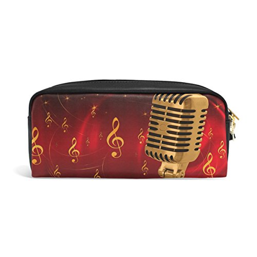 Domoko Stifteetui mit abstraktem Mikrofon und Musiknoten, PU-Leder, für Make-up, Kosmetik, Reisen, Schultasche, Rot von Domoko