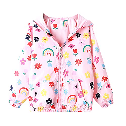 Domueay Jacke für Baby Mädchen Kinder Kapuzen Blumen Rosa Outdoor Sport Windjacke Wind und Wasserdicht Mantel Sommer Frühling Herbst Licht Übergangsjacke Wanderjacke Outwear Jacken 4-5 Jahre von Domueay