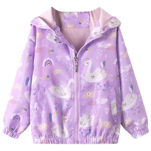 Domueay Jacke für Mädchen Kinder Kapuzen Lila Outdoor Sport Windjacke Wind und Wasserdicht Mantel Sommer Frühling Herbst Licht Übergangsjacke Wanderjacke Outwear Jacken 5-6 Jahre von Domueay