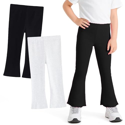 Domueay Leggings Mädchen 2er Pack Baumwolle Schlaghosen Kinder Elastische Weich Sportleggings Lang Hosen Schwarz Weiß Flared Sporthose Kinderhosen Schule Tanzen Aktivkleidung, GR. 116-122 von Domueay