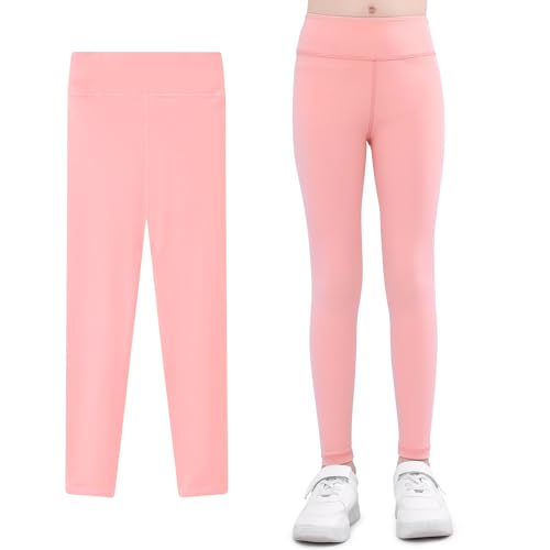 Domueay Mädchen Leggings High Waist Yogahose Atmungsaktiv Sportleggins Jogginghose, Rosa Laufhose Sporthose Trainninghose Kinder Elastisch Gymnastik Sport Lang Hose 5-6 Jahre, GR. 110-116 von Domueay