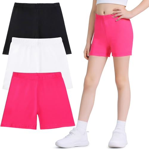 Domueay Mädchen Radlerhose Kurze Leggings 3er Pack Baumwolle Sommer Shorts Kinder Unter Kleid Hose Sporthose Turnhose Sommerhose Sport Tanz Activewear Hosen GR. 110-116, Schwarz Weiß Rose von Domueay