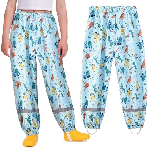 Domueay Regenhose Kinder Matschhose Jungen Mädchen Wasserdicht Winddicht Buddelhose Ungefüttert Atmungsaktiv Dünn Überziehhose Reflektierend Regenbekleidung für Kleinkind Baby 1-2 Jahre, 86-92 Khaki von Domueay