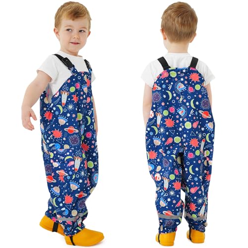 Domueay Regenhose Kinder Matschhose Jungen Wasserdicht Winddicht Regenlatzhose Atmungsaktiv Ungefüttert Buddelhose Outdoor Reflektierend Regenbekleidung für Kleinkind Baby 2-3 Jahre, 86-92 Marineblau von Domueay