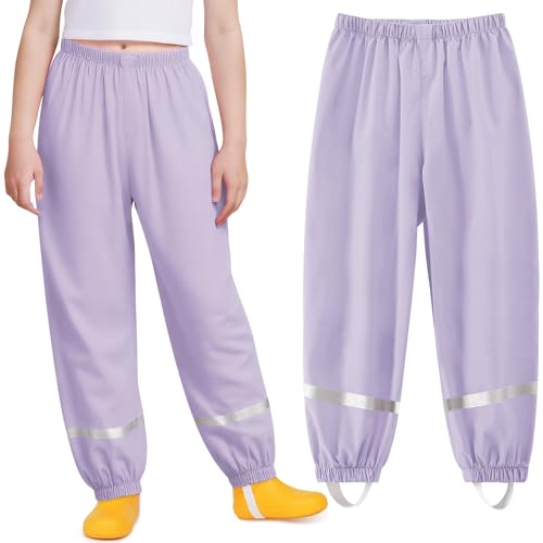Domueay Regenhose Kinder Matschhose Mädchen Wasserdicht Winddicht Buddelhose Ungefüttert Atmungsaktiv Dünn Überziehhose Reflektierend Regenbekleidung für 3-4 Jahre, 98-104 Lila von Domueay
