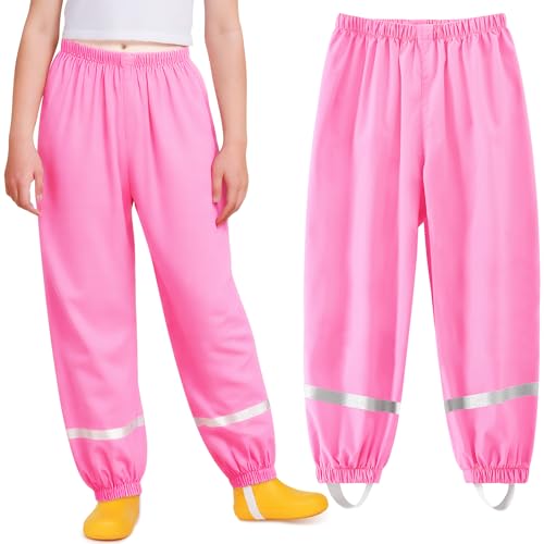 Domueay Regenhose Kinder Matschhose Mädchen Wasserdicht Winddicht Buddelhose Ungefüttert Atmungsaktiv Dünn Überziehhose Reflektierend Regenbekleidung für 3-4 Jahre, 98-104 Rosa von Domueay