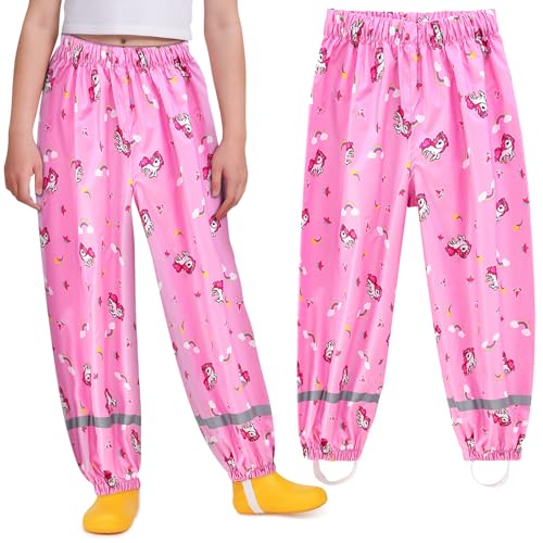Domueay Regenhose Kinder Matschhose Mädchen Wasserdicht Winddicht Buddelhose Ungefüttert Atmungsaktiv Dünn Überziehhose Reflektierend Regenbekleidung für Kleinkind Baby 1-2 Jahre, 86-92 Rosa von Domueay