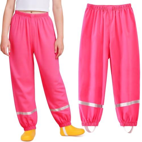 Domueay Regenhose Kinder Matschhose Mädchen Wasserdicht Winddicht Buddelhose Ungefüttert Atmungsaktiv Dünn Überziehhose Reflektierend Regenbekleidung für Kleinkind Baby 1-2 Jahre, 86-92 Rosenrot von Domueay