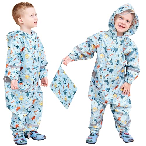 Domueay Regenmantel Kinder Jungen Regenanzug Atmungsaktiv Wasserdicht Kapuze Einteilig Leicht Matschanzug Outdoor Overall Regenjack 3-5 Jahre von Domueay