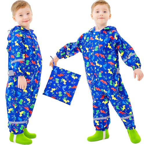 Domueay Regenmantel Kinder Jungen Regenanzug Atmungsaktiv Wasserdicht Kapuze Einteilig Leicht Matschanzug Outdoor Overall Regenkleidung 5-7 Jahre von Domueay