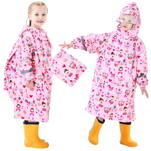 Domueay Regenmantel Kinder Mädchen Regenponcho Wasserdicht Atmungsaktiv Kapuze Regenjacke Leichter Einteilig Regencape Outdoor Overall Regenbekleidung 3-5 Jahre,Weiß von Domueay