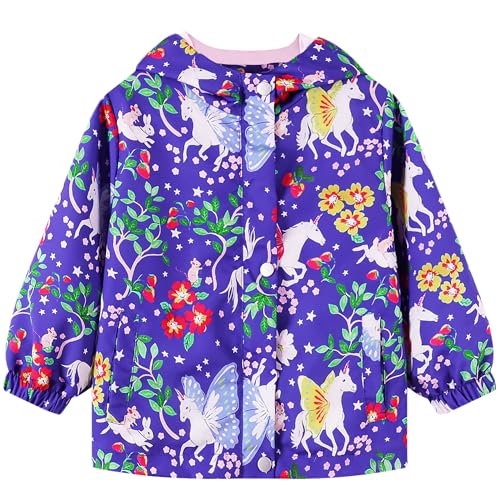 Domueay Softshelljacke Jungen Wasserdicht Regenjacke Kinder Übergangsjacke Leichte Atmungsaktiv Jacken mit Kapuze Frühling Herbst Windjacke Winddicht Mantel 3-4 Jahre, GR.98-104 Blau - Pferd von Domueay