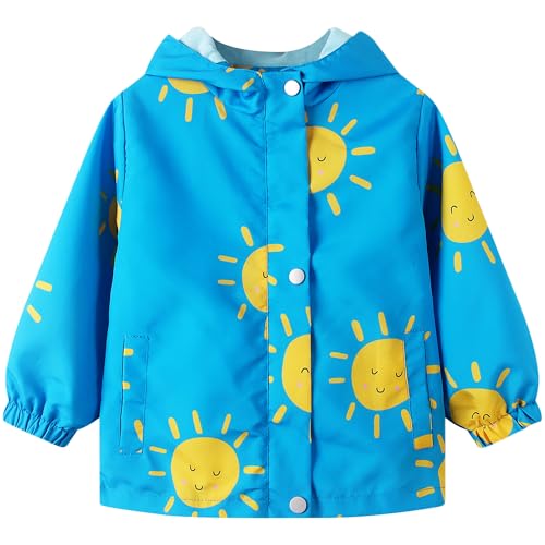 Domueay Softshelljacke Jungen Wasserdicht Regenjacke Kinder Übergangsjacke Leichte Atmungsaktiv Jacken mit Kapuze Frühling Herbst Windjacke Winddicht Mantel 7-8 Jahre, GR.122-128 Blau von Domueay