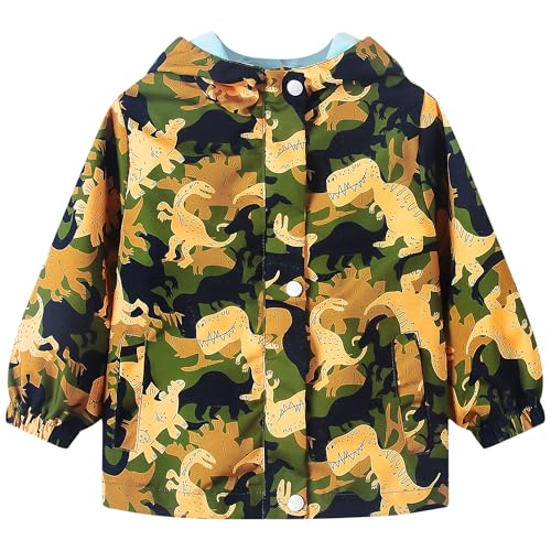 Domueay Softshelljacke Jungen Wasserdicht Regenjacke Kinder Übergangsjacke Leichte Atmungsaktiv Jacken mit Kapuze Frühling Herbst Windjacke Winddicht Mantel 7-8 Jahre, GR.122-128 Tarnfarbe von Domueay