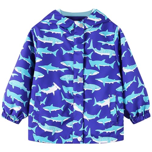 Domueay Softshelljacke Jungen Wasserdicht Regenjacke Kinder Übergangsjacke Leichte Atmungsaktiv Jacken mit Kapuze Frühling Herbst Windjacke Winddicht Mantel 9-10 Jahre, GR.134-140 Blau Wal von Domueay